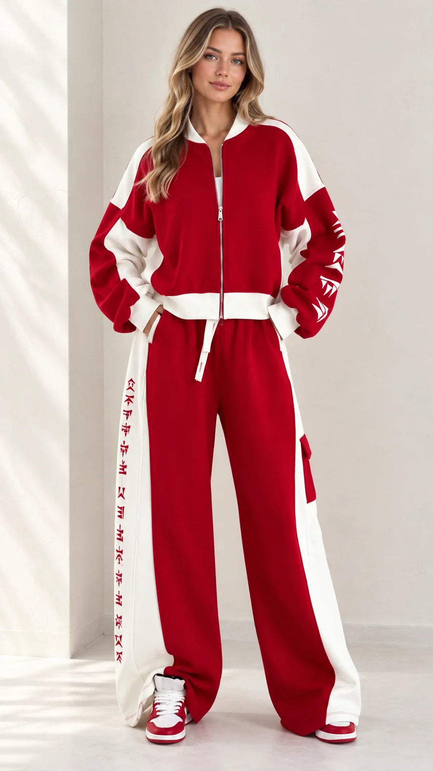MELDOLA - Set due pezzi colorblock con zip e pantaloni wide leg