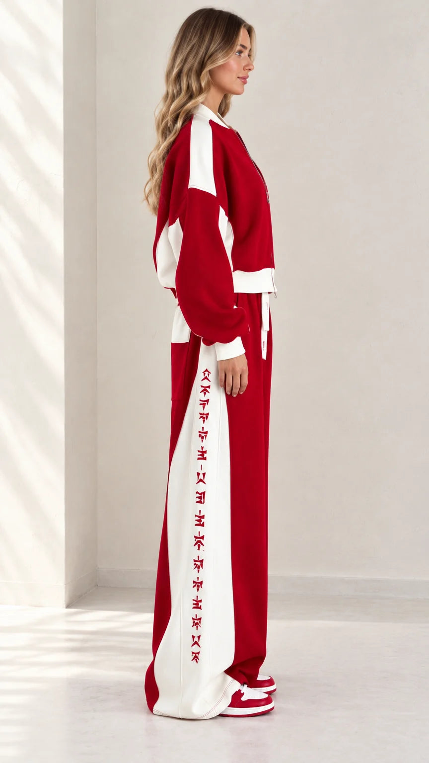 MELDOLA - Set due pezzi colorblock con zip e pantaloni wide leg
