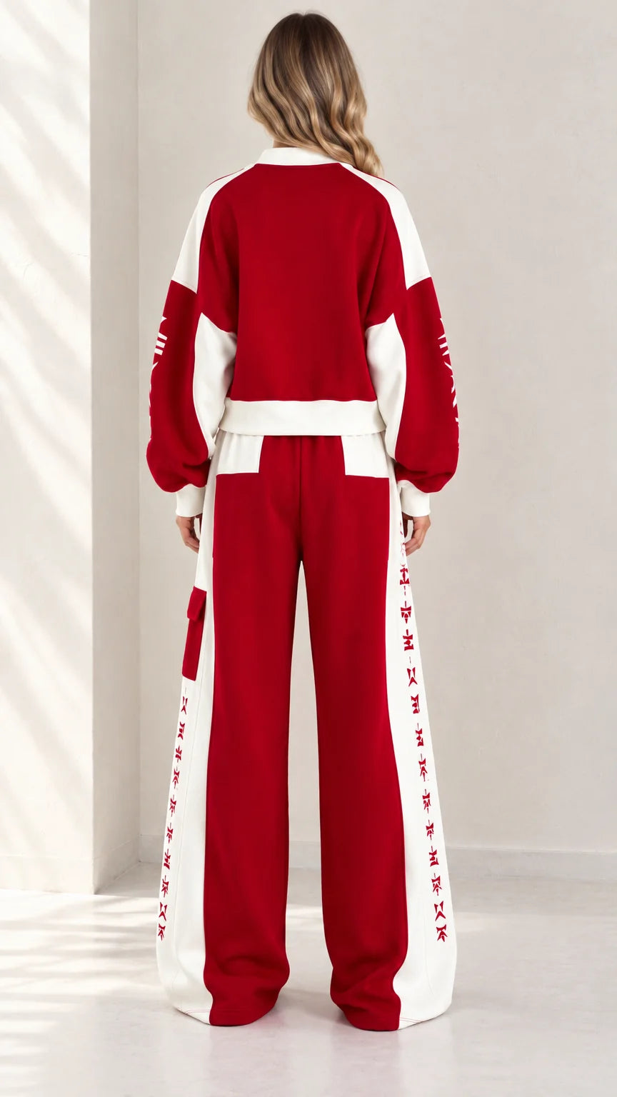 MELDOLA - Set due pezzi colorblock con zip e pantaloni wide leg