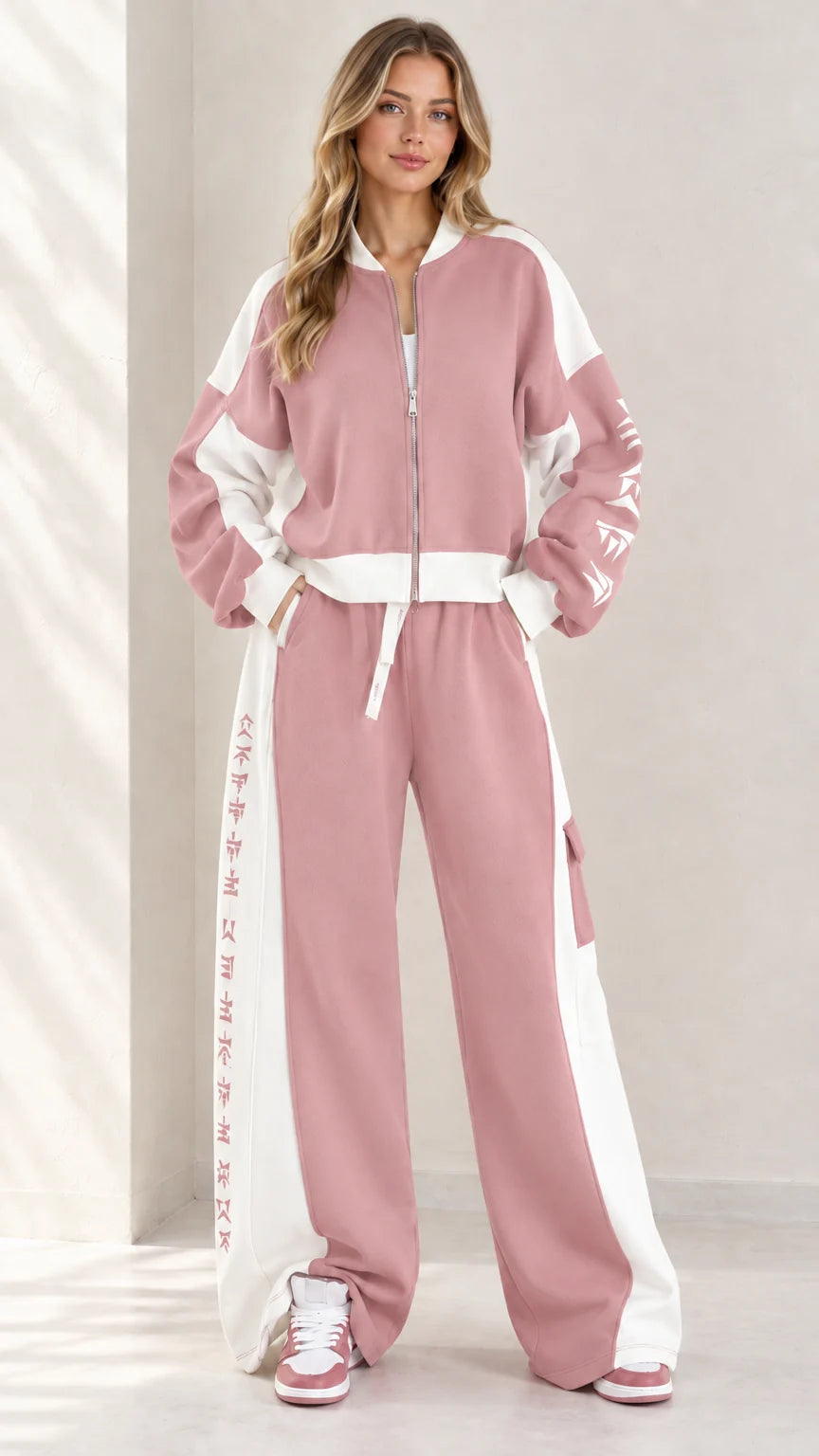 MELDOLA - Set due pezzi colorblock con zip e pantaloni wide leg
