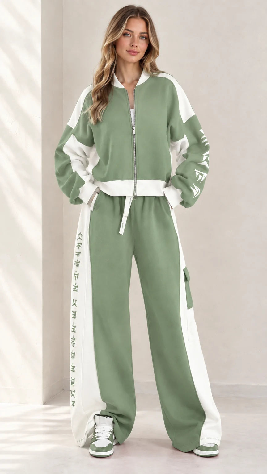 MELDOLA - Set due pezzi colorblock con zip e pantaloni wide leg