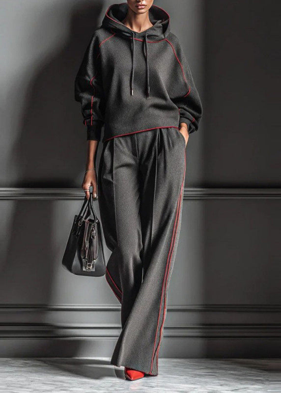 NURALLAO - Completo in cotone grigio scuro con righe e cappuccio