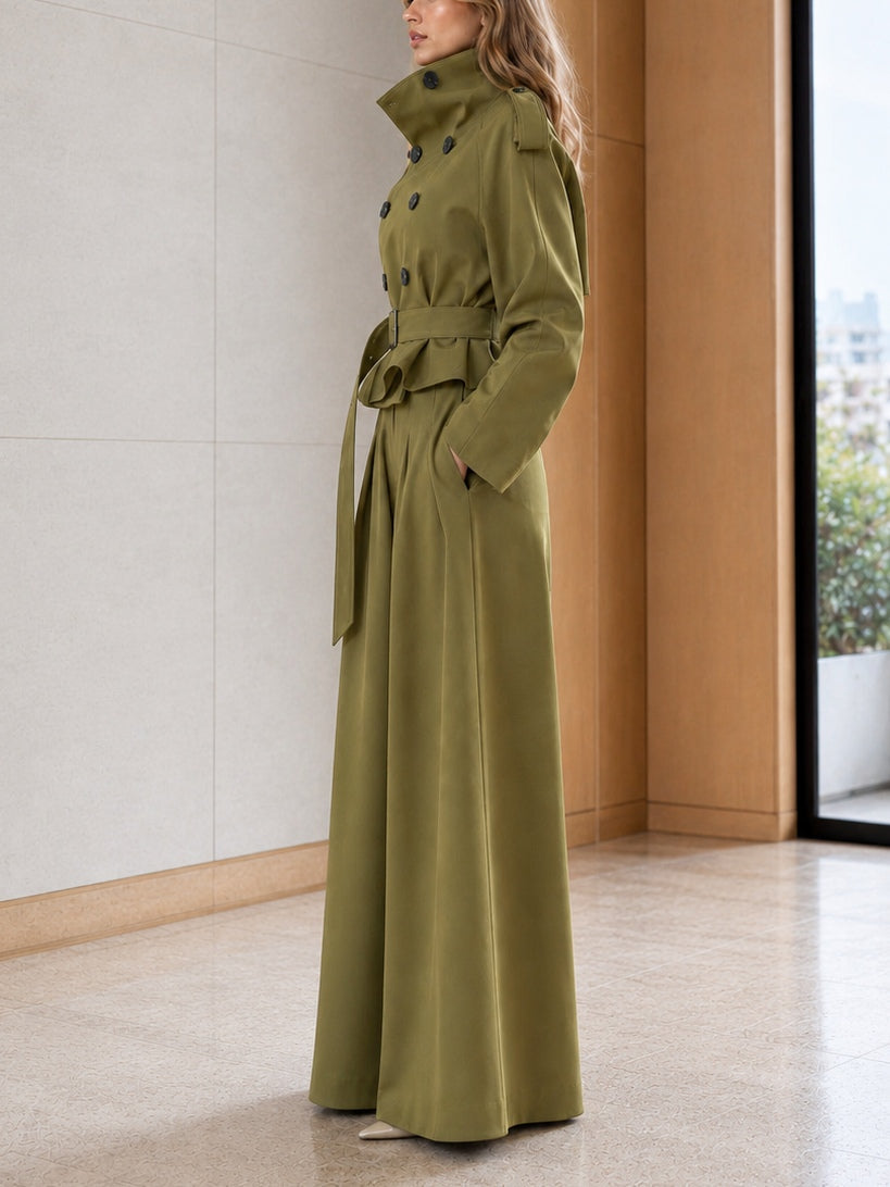 TOIRANO - Tailleur verde oliva con giacca doppiopetto e pantaloni ampi