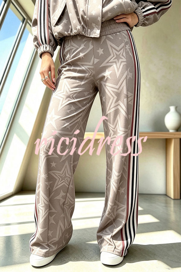 BIASSONO - Pantaloni wide leg a vita alta con stelle bicolore
