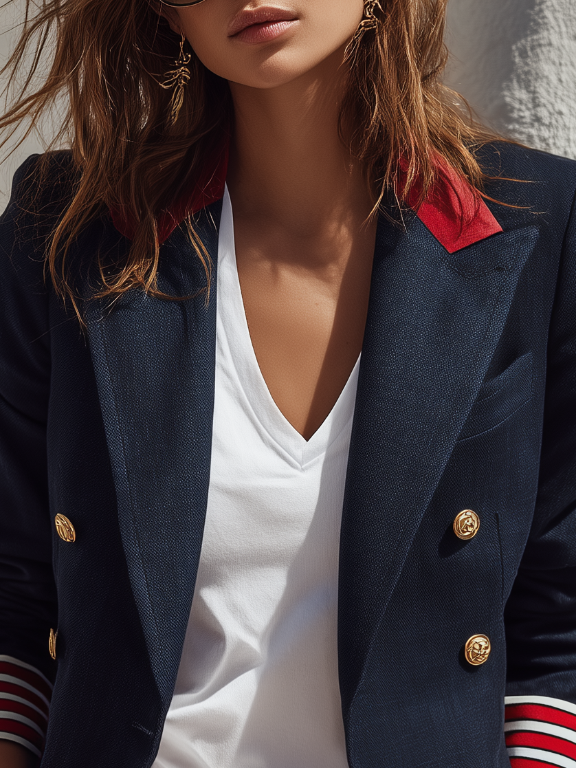 LARIANO - Blazer doppiopetto in misto cotone blu navy