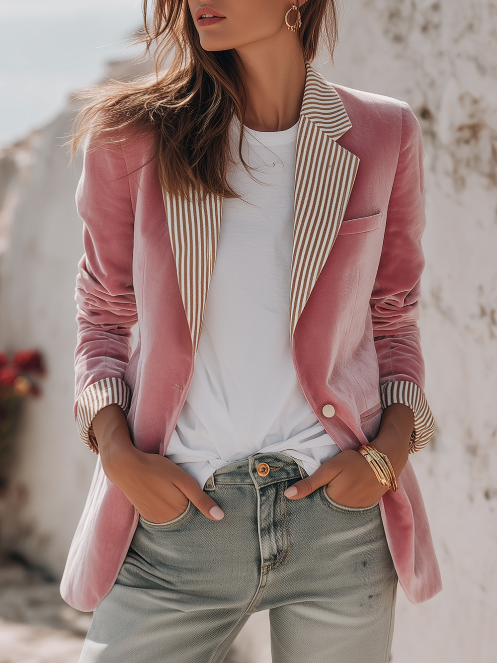 ESINE - Set due pezzi con top lanterna e pantaloni scollo a V