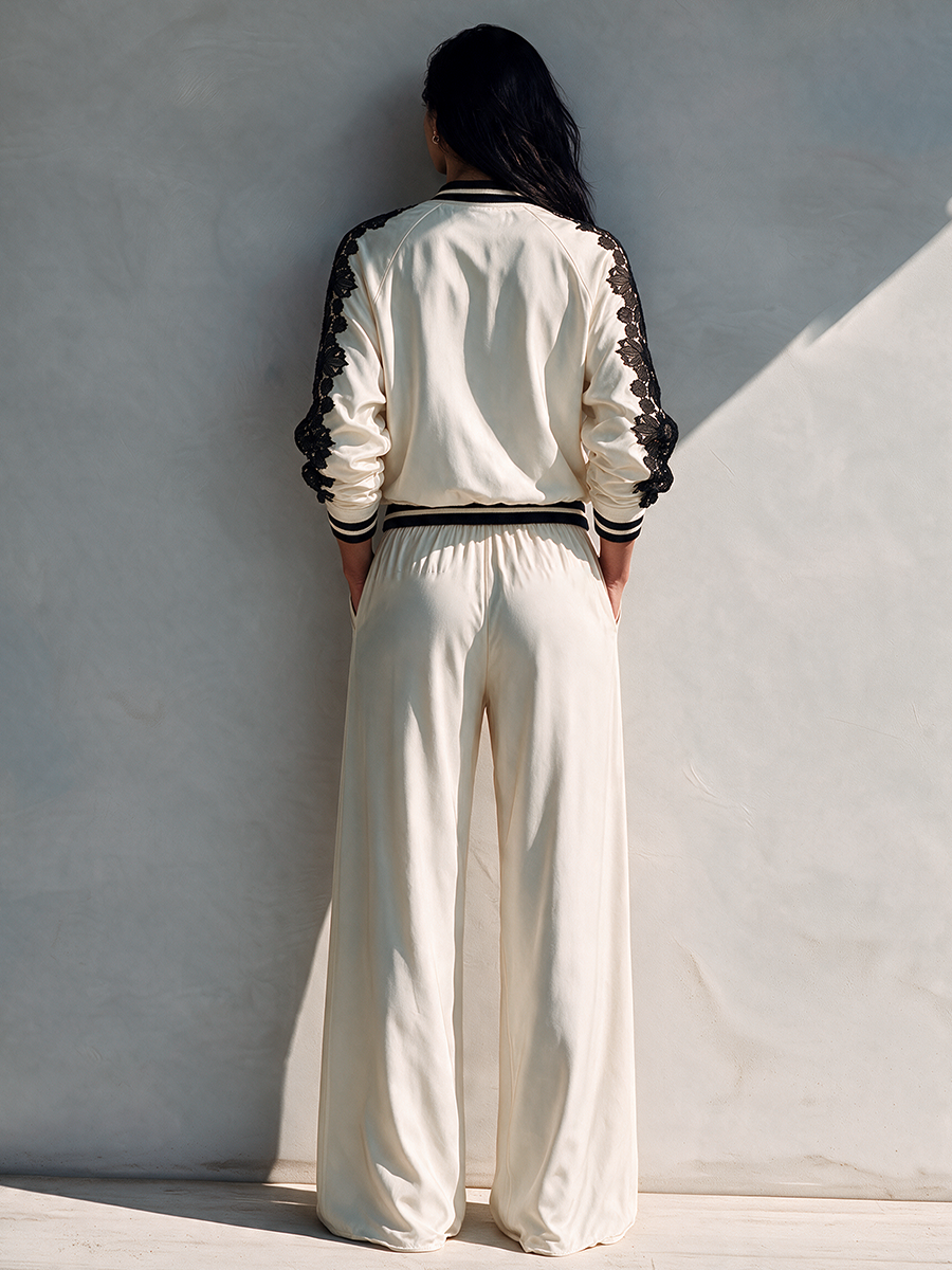 CLETO - Set bianco con top corto e pantaloni ampi in pizzo