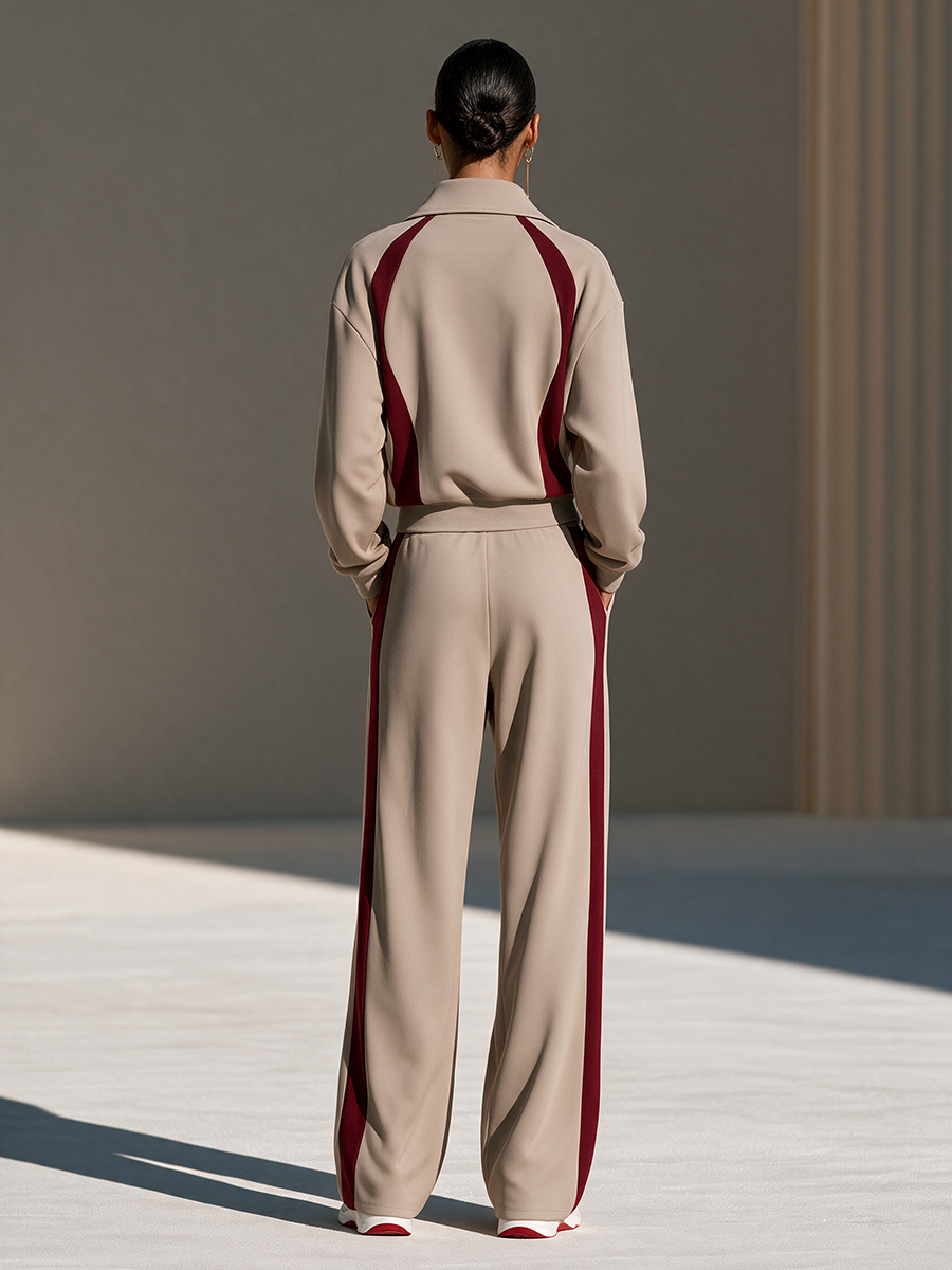 VALLEBONA - Completo sportivo kaki con zip e pantaloni wide-leg