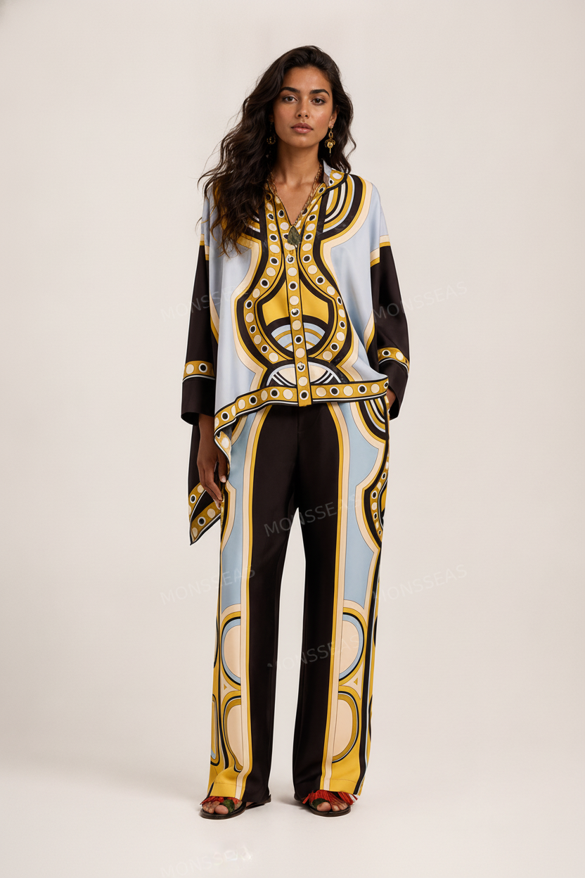 FRESIA - Set due pezzi con stampa geometrica rétro multicolore