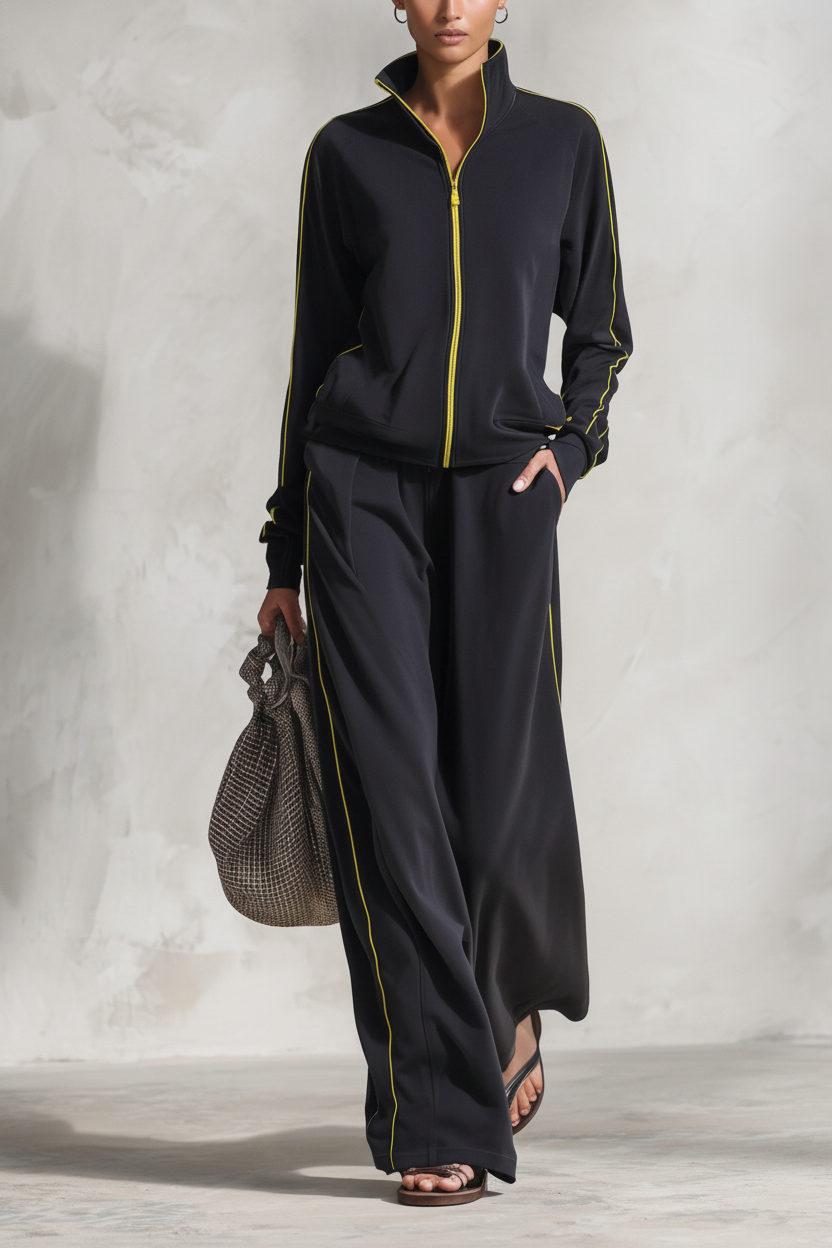 COLLELONGO - Set due pezzi nero con bordi a contrasto e zip