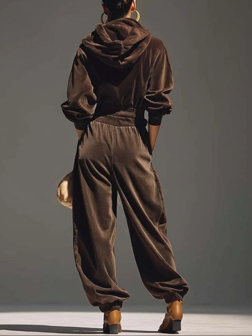 BERENICE - Set due pezzi con felpa rétro con cappuccio, pantaloni ampi e cintura