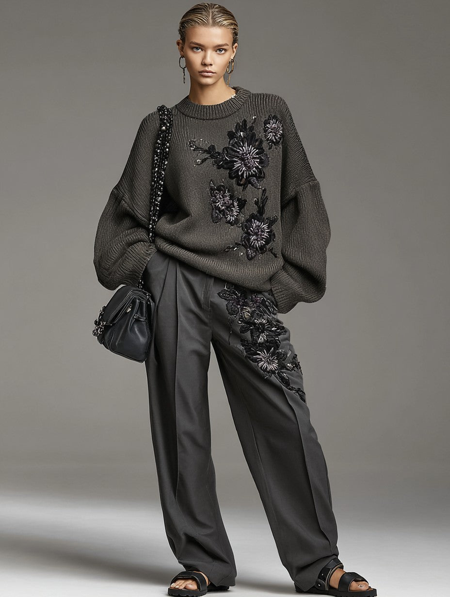AVISE - Set due pezzi in maglia cozy con pantaloni