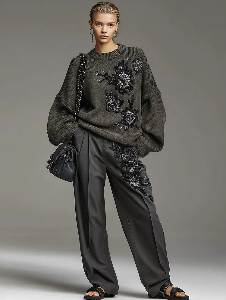 AVISE - Set due pezzi in maglia cozy con pantaloni