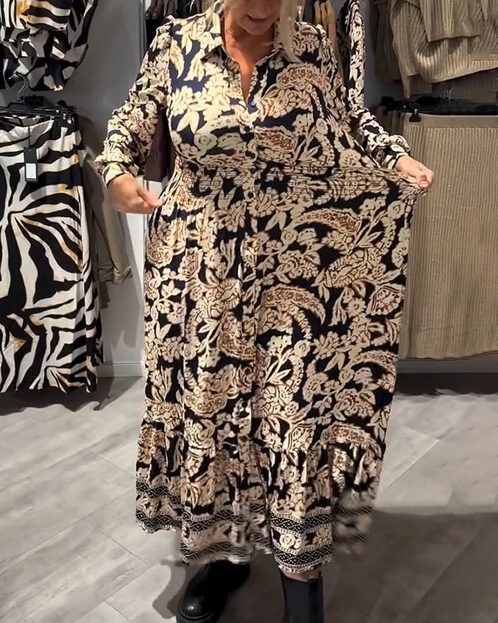 CHIARA - Abito camicia floreale marrone