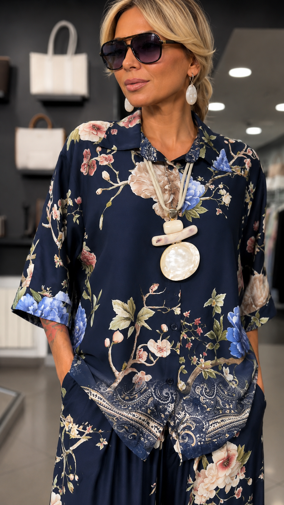 CUCCIAGO - Set due pezzi floreale con camicia e pantaloni palazzo