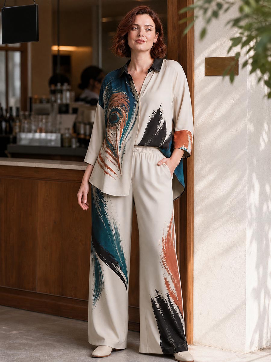CREMENAGA - Camicia beige con collo a revers e maniche a tre quarti
