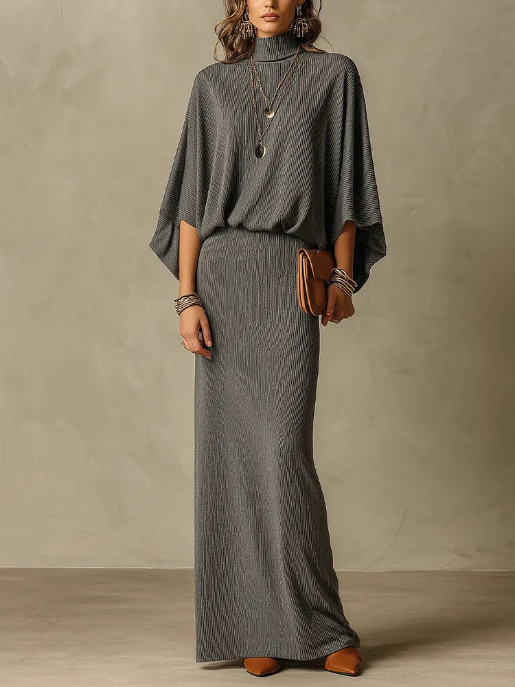 LILIANA - Set due pezzi in maglia antracite con top pipistrello e gonna
