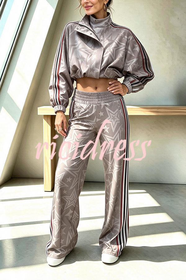 BIASSONO - Pantaloni wide leg a vita alta con stelle bicolore
