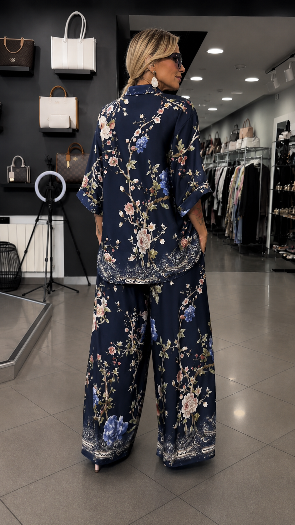 CUCCIAGO - Set due pezzi floreale con camicia e pantaloni palazzo