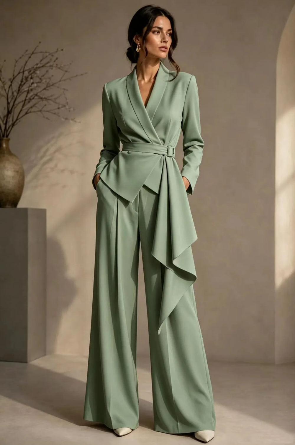 SARCEDO - Completo blazer con cintura e pantaloni ampi