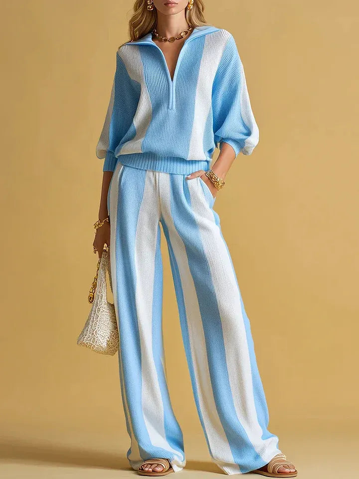 FERMINA - in maglia a righe con cardigan e pantaloni ampi