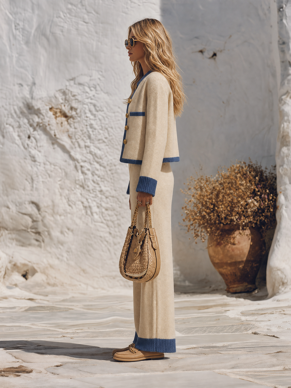 GUBBIO - Completo in Maglia Khaki a Gamba Larga