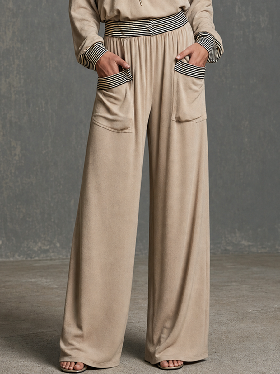 VIZZINI - Set due pezzi marrone stile boho con tasche pantalone