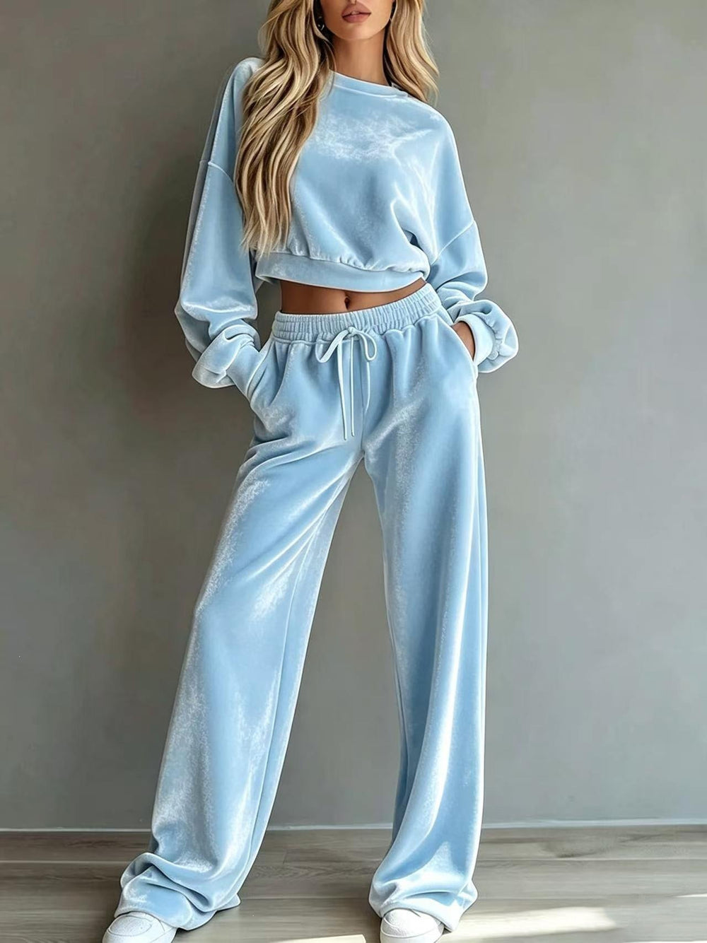 CLETO - Set due pezzi in velluto cropped e pantaloni ampi