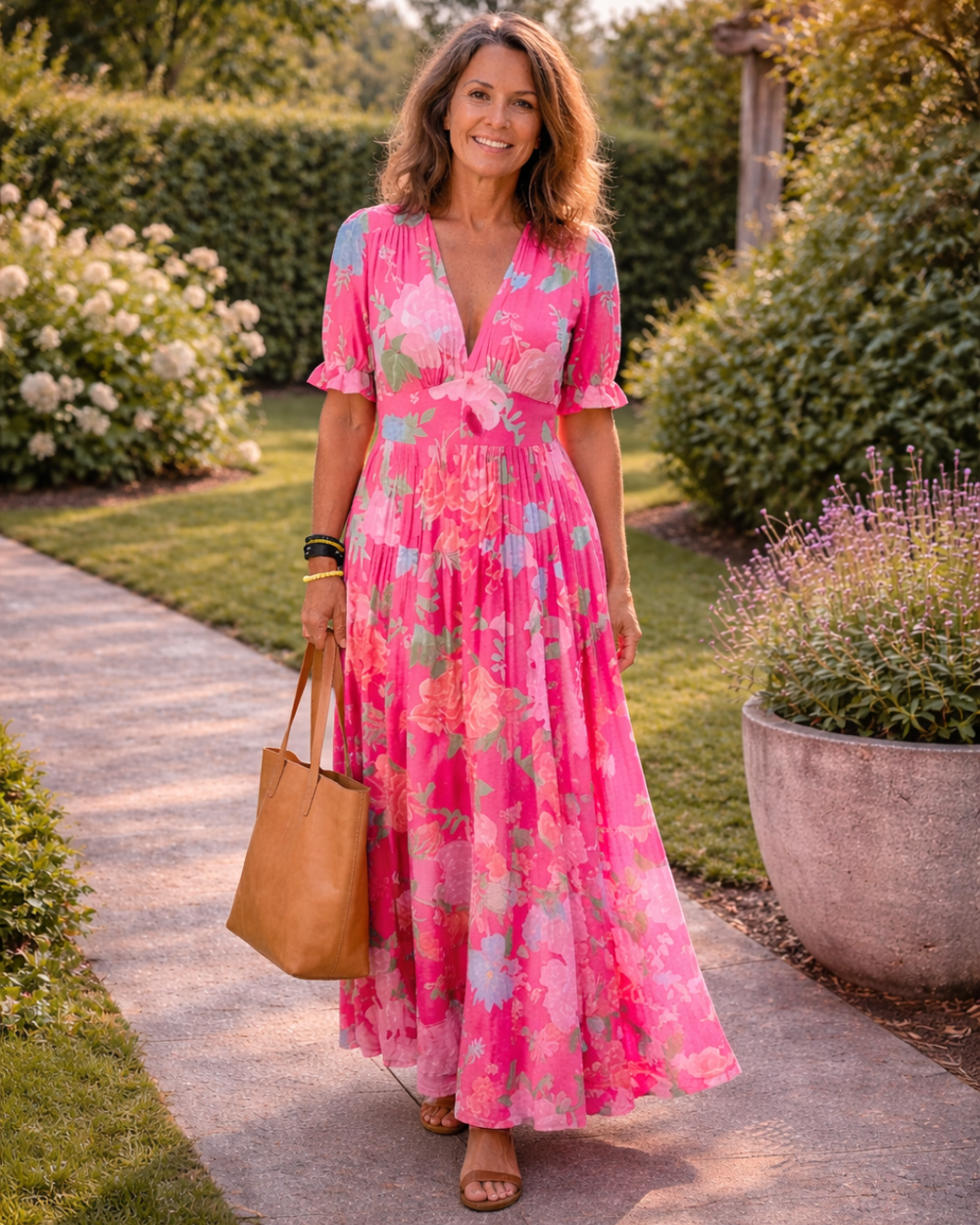 CHIARA - Abito Midi Floreale con Scollo a V