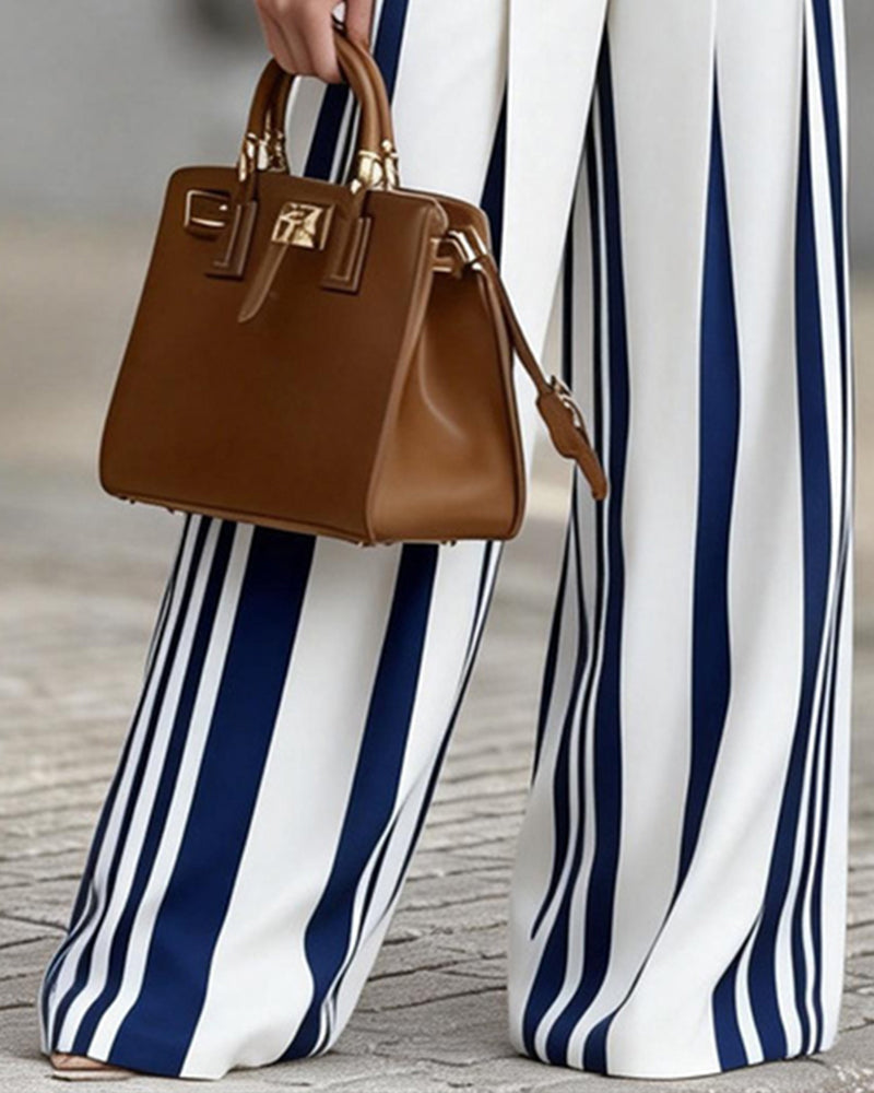 BRUSCIANO - Pantaloni palazzo a vita alta rigati eleganti
