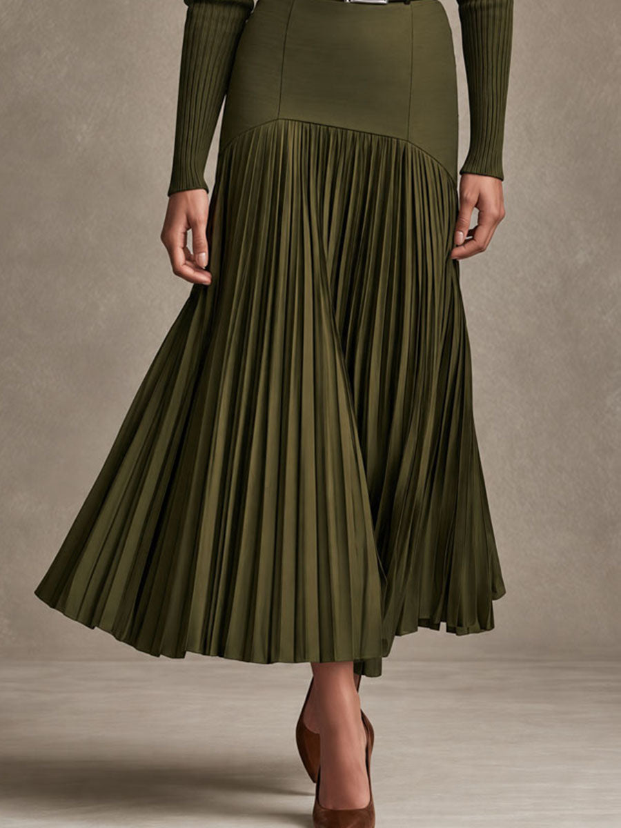 SPERLINGA - Set due pezzi verde oliva in maglia a coste con cintura