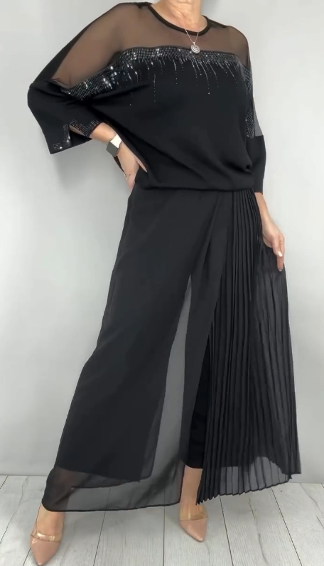 MOGORO - Set due pezzi con pantaloni plissé decorati