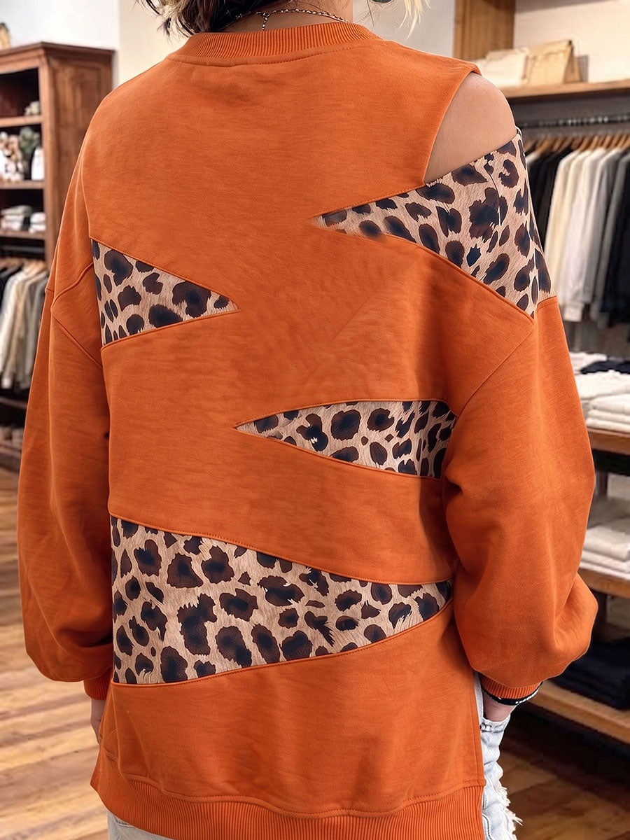VALVA - Felpa arancio con stampa leopardata cut-out