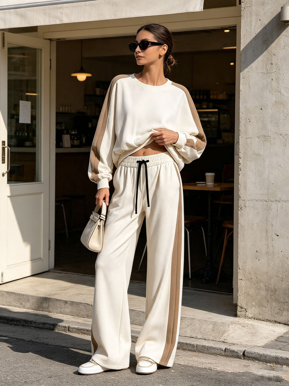 GIAROLE - Completo Bianco 2 Pezzi con Top e Pantaloni Wide Leg