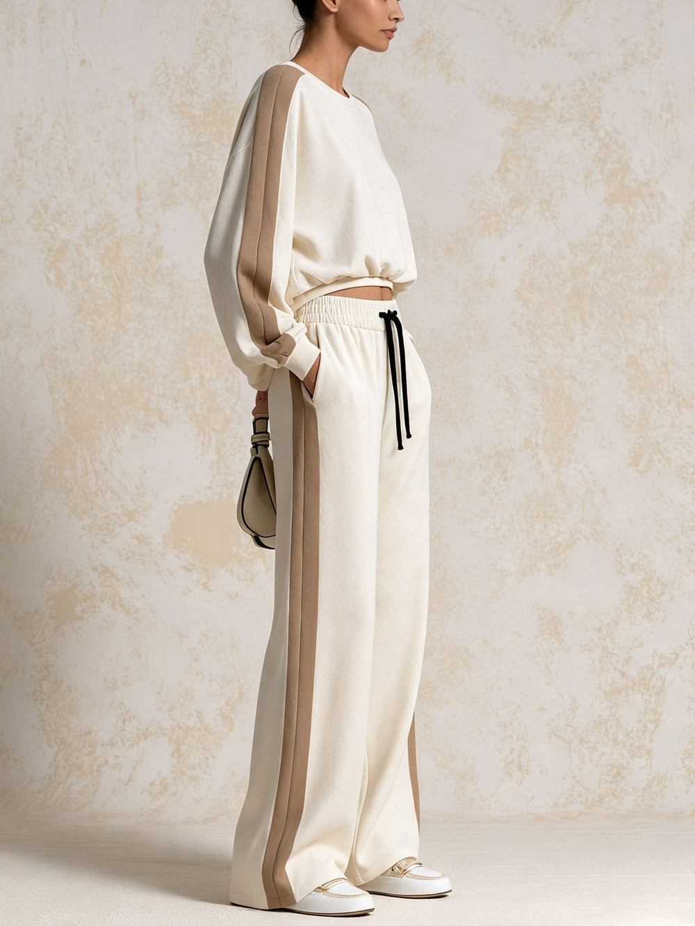 GIAROLE - Completo Bianco 2 Pezzi con Top e Pantaloni Wide Leg