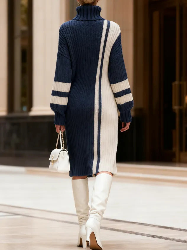 SMERILLO - Abito in maglia color block con collo alto a coste
