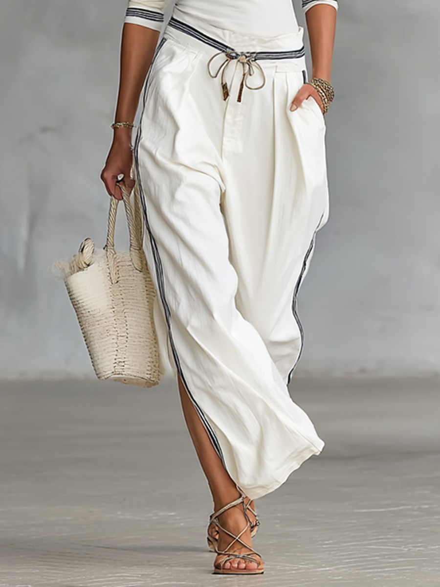 CENTRACHE - Completo loungewear morbido a due pezzi in bianco e navy