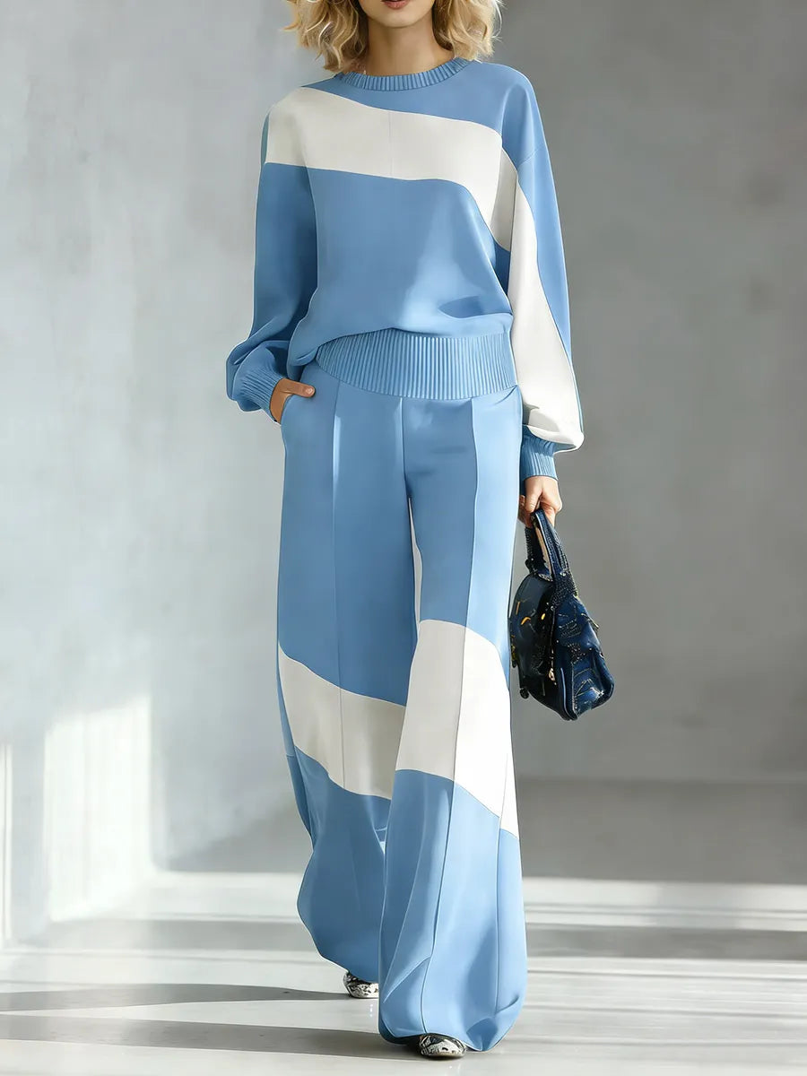 ALESSIA - Set due pezzi in maglia color block blu giallo bordeaux