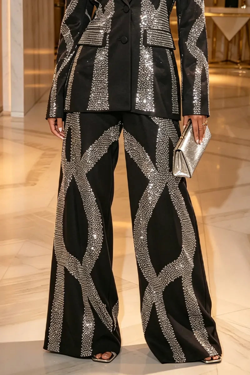 BERGAMASCO - Set due pezzi con strass e pantaloni a gamba larga
