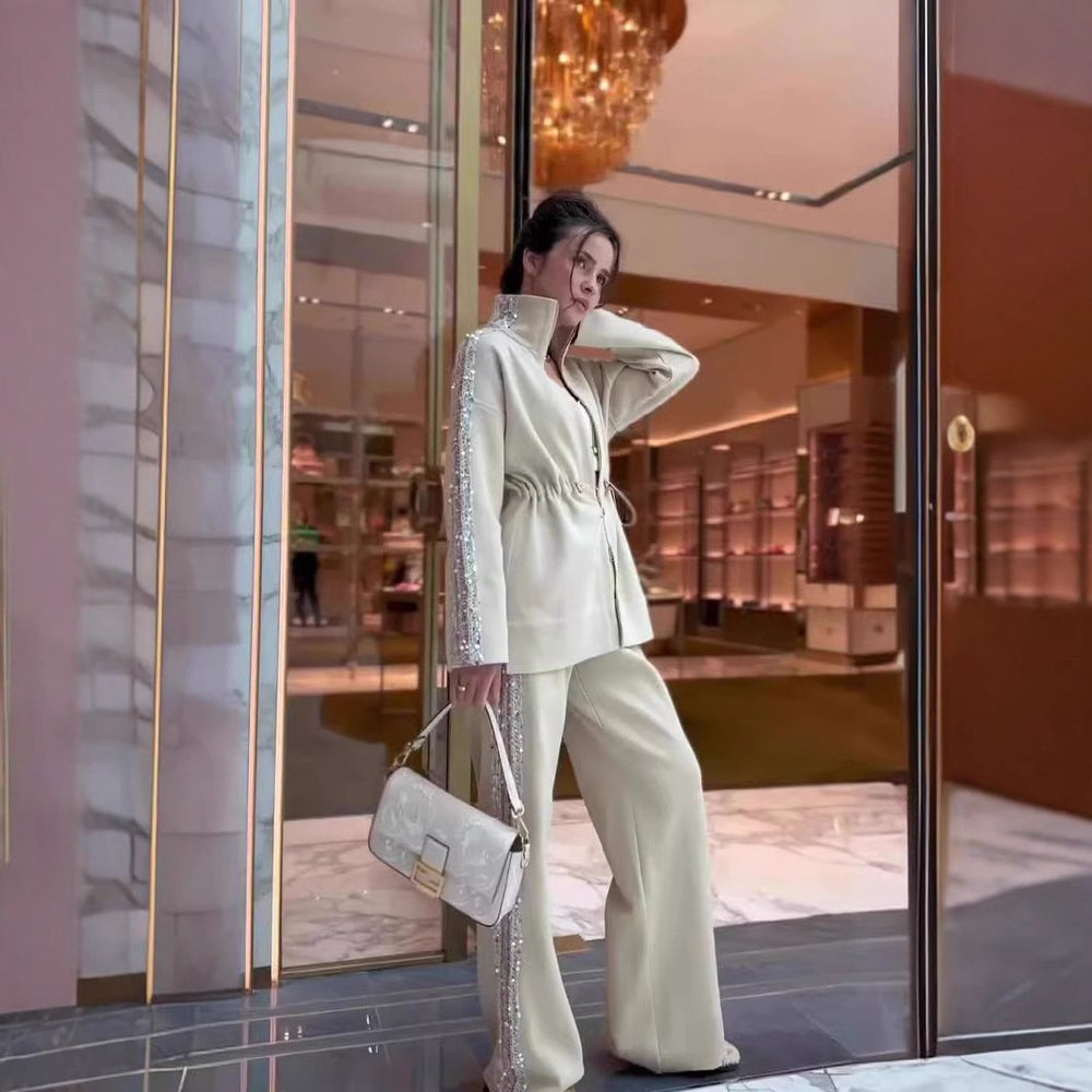 MESTRINO - Set due pezzi con paillettes top e pantaloni palazzo