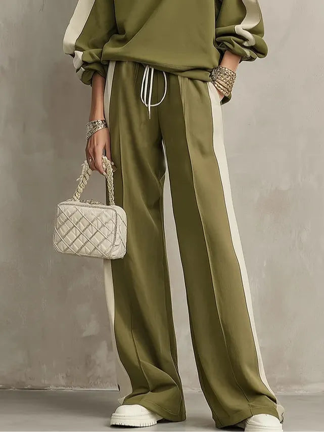 TERZORIO - Completo verde oliva felpa e pantaloni wide-leg