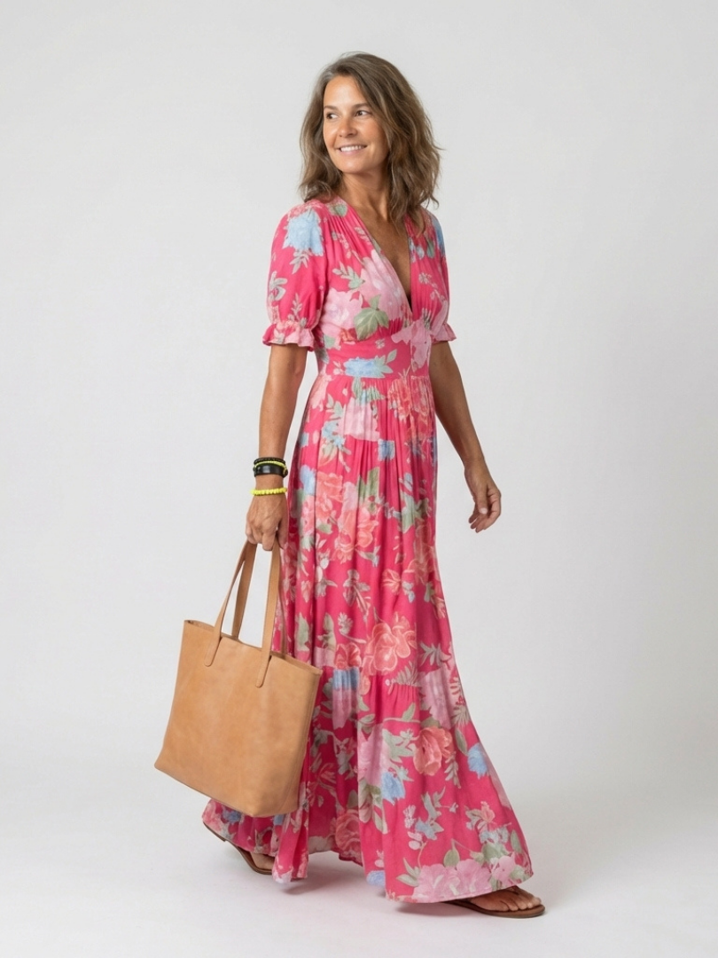 CHIARA - Abito Midi Floreale con Scollo a V