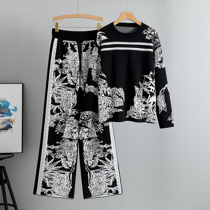 LONGARONE - Set due pezzi in maglia jacquard effetto inchiostro