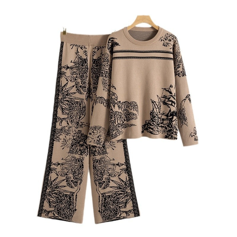 LONGARONE - Set due pezzi in maglia jacquard effetto inchiostro