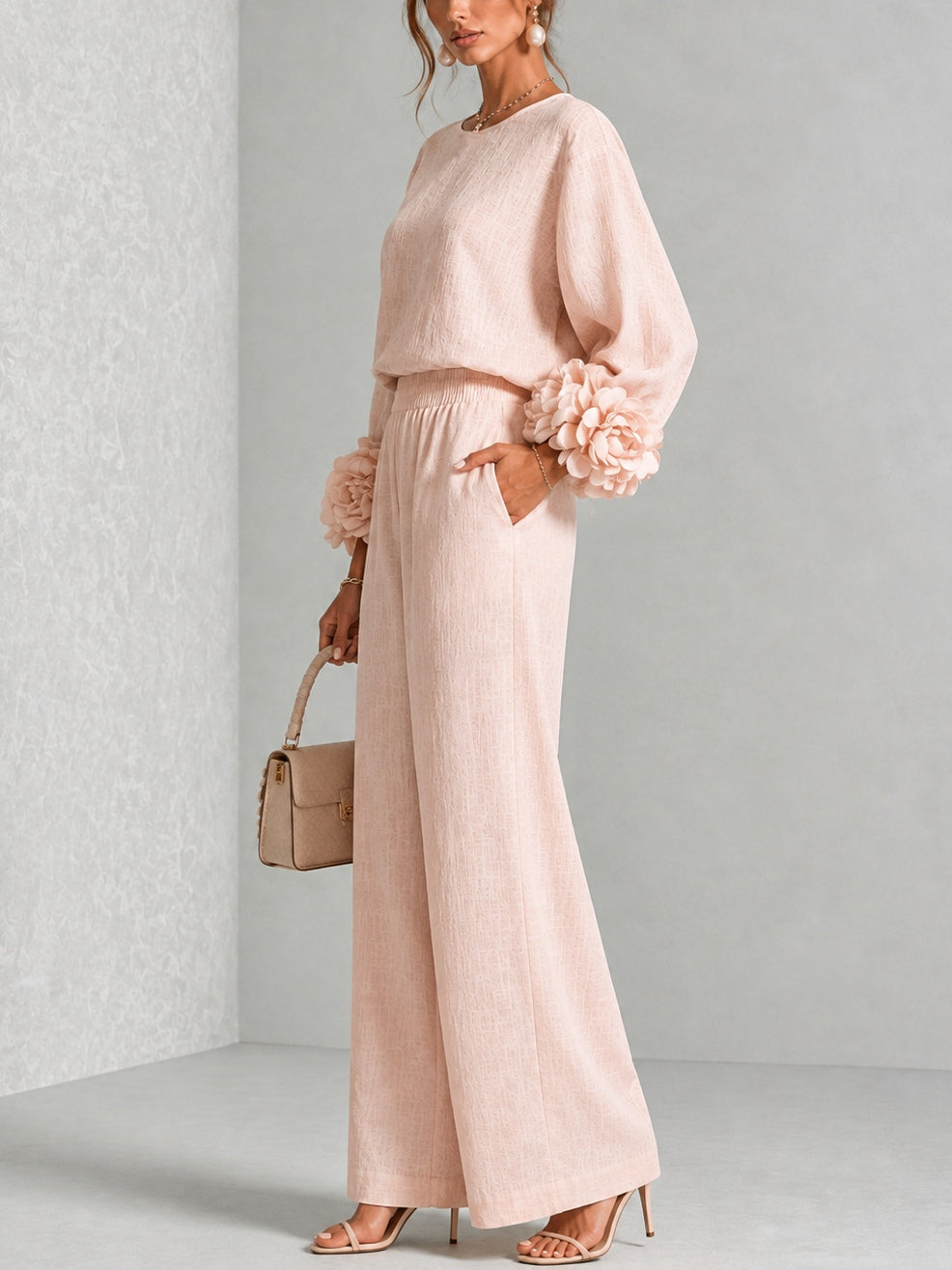 BEDIZZOLE - Coordinato elegante a due pezzi in rosa, nero e verde