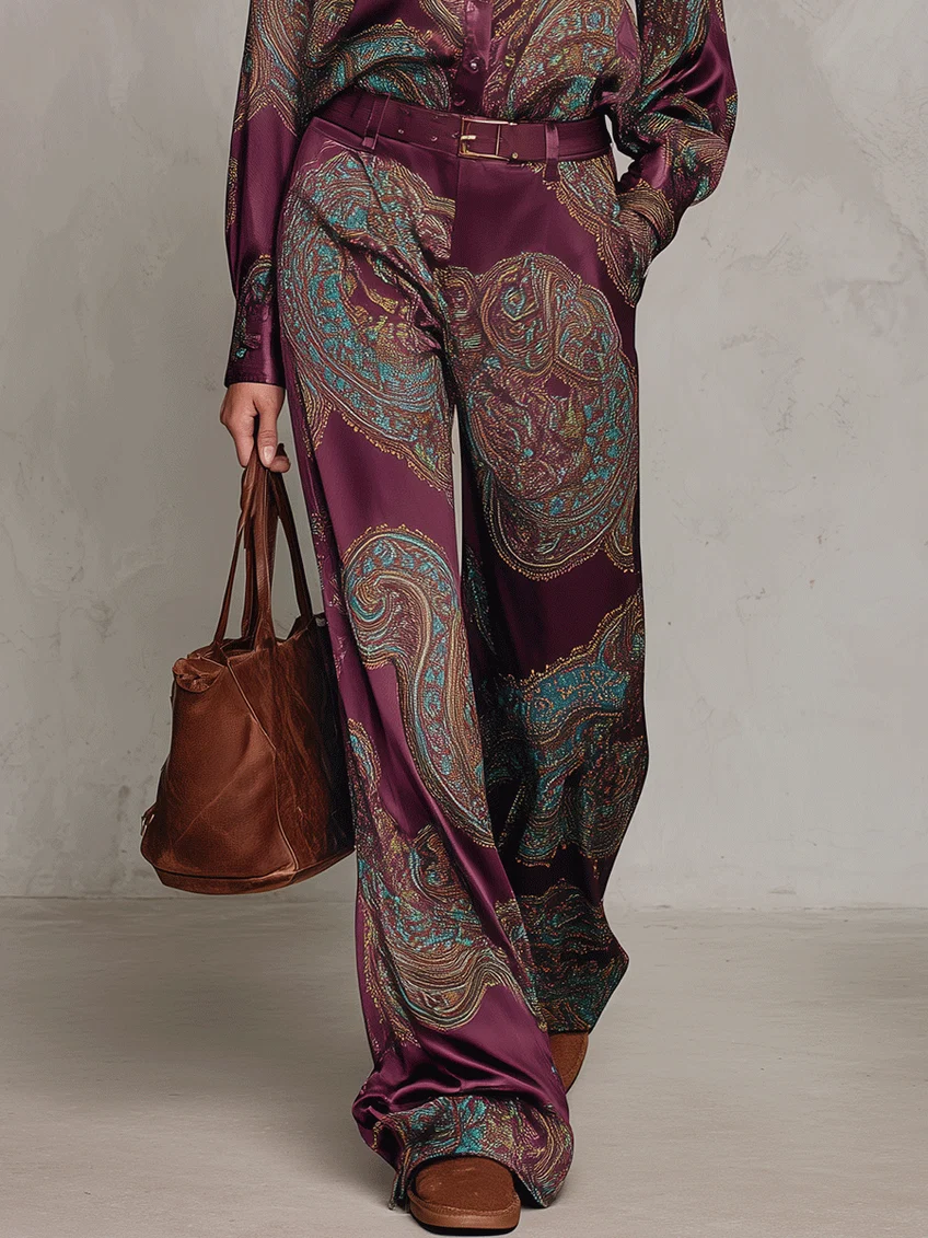 AOSTA - Completo due pezzi satinato stampa paisley multicolore