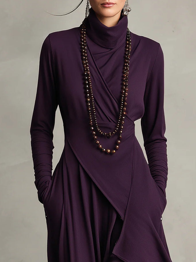 BUDOIA - Abito maxi elegante asimmetrico con collo alto