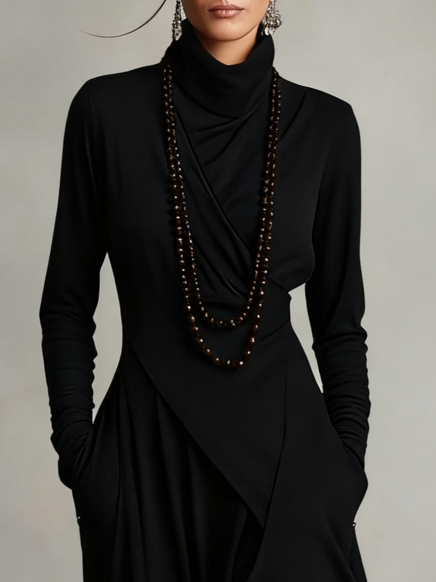 BUDOIA - Abito maxi elegante asimmetrico con collo alto