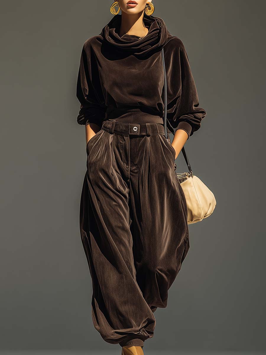 BERENICE - Set due pezzi con felpa rétro con cappuccio, pantaloni ampi e cintura