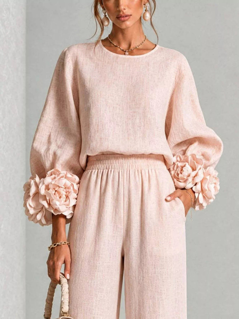 RIBERA - Completo floreale top e pantaloni wide leg plus size